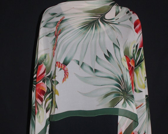 90-22 in Hand painted floral SILK scarf Amazing quality Free return READY to ship