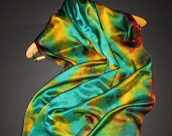 Emerald green 70-17 in Hand dyed silk satin scarf