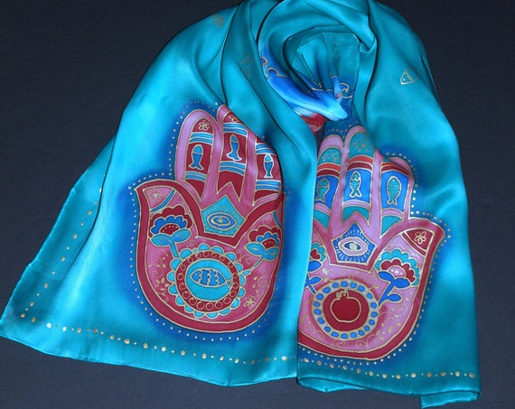 Hand pained Hamsa scarf Jewish gift