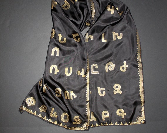 72-15 in Hand painted Armenian alphabet scarf