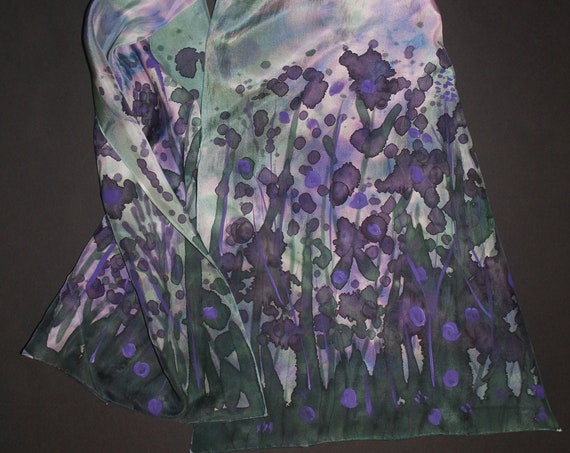 Hand painted scarf Hand dyed and hand painted large silk scarf