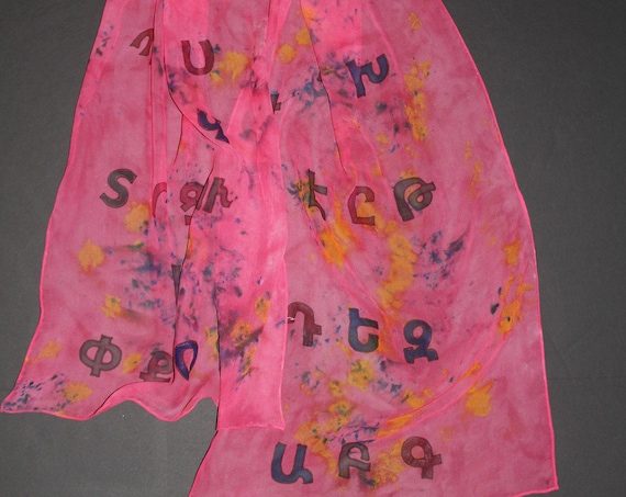 Hand painted Armenian letter scarf