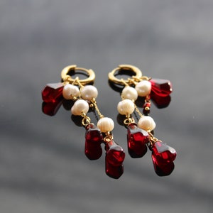 Handmade pomegranate seeds 18K gold plated stainless steel jewelry set with natural pearls
