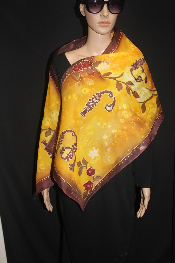 Hand painted custom name scarf,Yellow silk scarf,Long chiffon scarf, Custom order,Letter scarf, Personalized gift