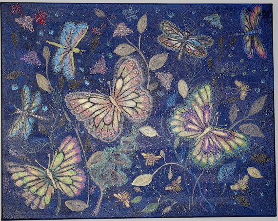 Original painting dragonflies and bees