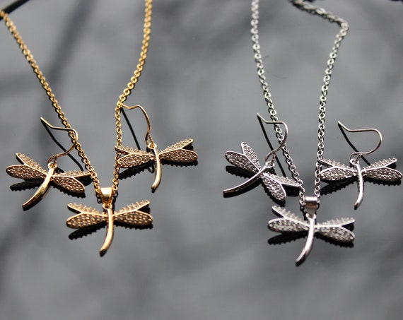 Gold plated Dragonfly jewelry set
