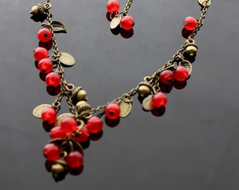 Red winter berry jewelry set,  Butcher's Broom jewelry