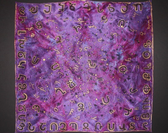 Hand painted Armenian letter scarf