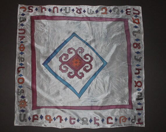 Hand painted Armenian letter scarf