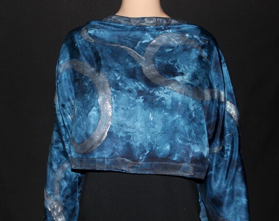 Hand painted and hand dyed silk scarf Dark blue and silver colors Perfect gift for her