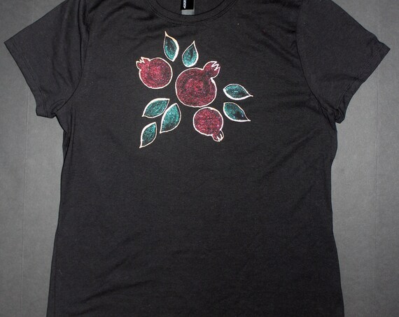 Hand painted pomegranate t shirt, Sparkle non toxic colors