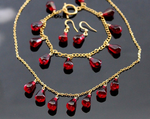 14K gold plated pomegranate jewelry set stainless steel non tarnish
