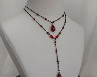 Handmade pomegranate jewelry set  with black chain