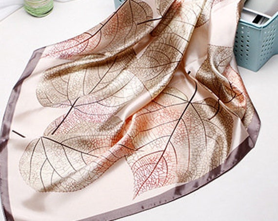 35-35 inches leaf square scarf, Elegant satin scarf, Gift for mother,Gift for her