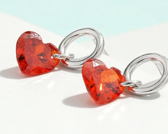 Small delicate 925 sterling silver earrings with crystal heart