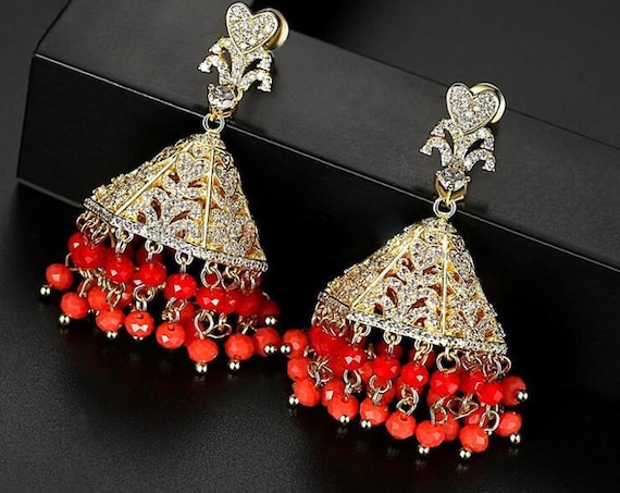 Gold plated Jhumki Boho Style Tassel Big Dangle Earrings
