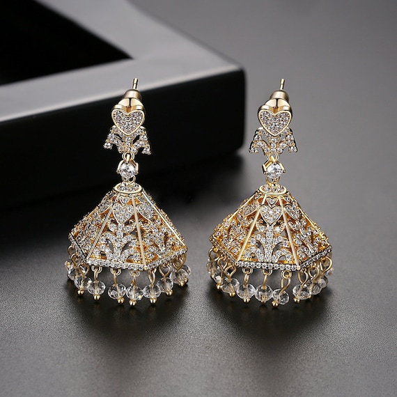 Gold plated Jhumki Boho Style Tassel Big Dangle Earrings