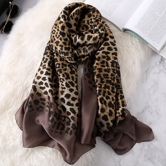 73-35 in Leopard Print scarf,Spring soft light scarf,Gift for her,Cheetah Scarf,Blanket Scarf,Trendy gift Coffee Brown scarf,Gift for her