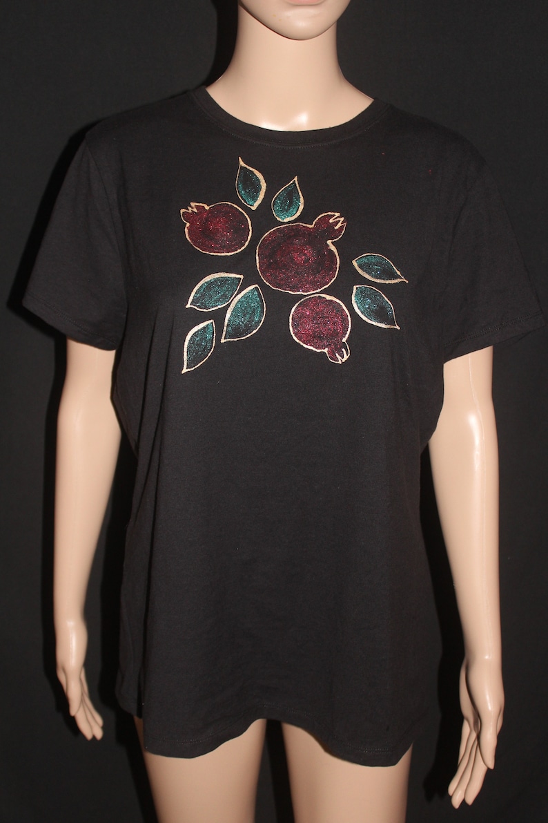 Hand painted   pomegranate t shirt Sparkle  non toxic colors
