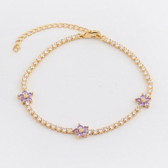 Forget me not flower Zircon Bracelet 18K Gold Plated Cubic Zircon Flower