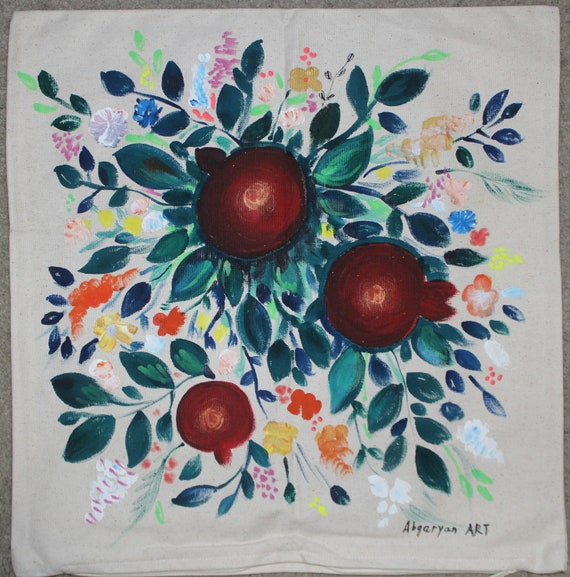 Hand painted Pillow case, Home decor,Pomegranate pillow