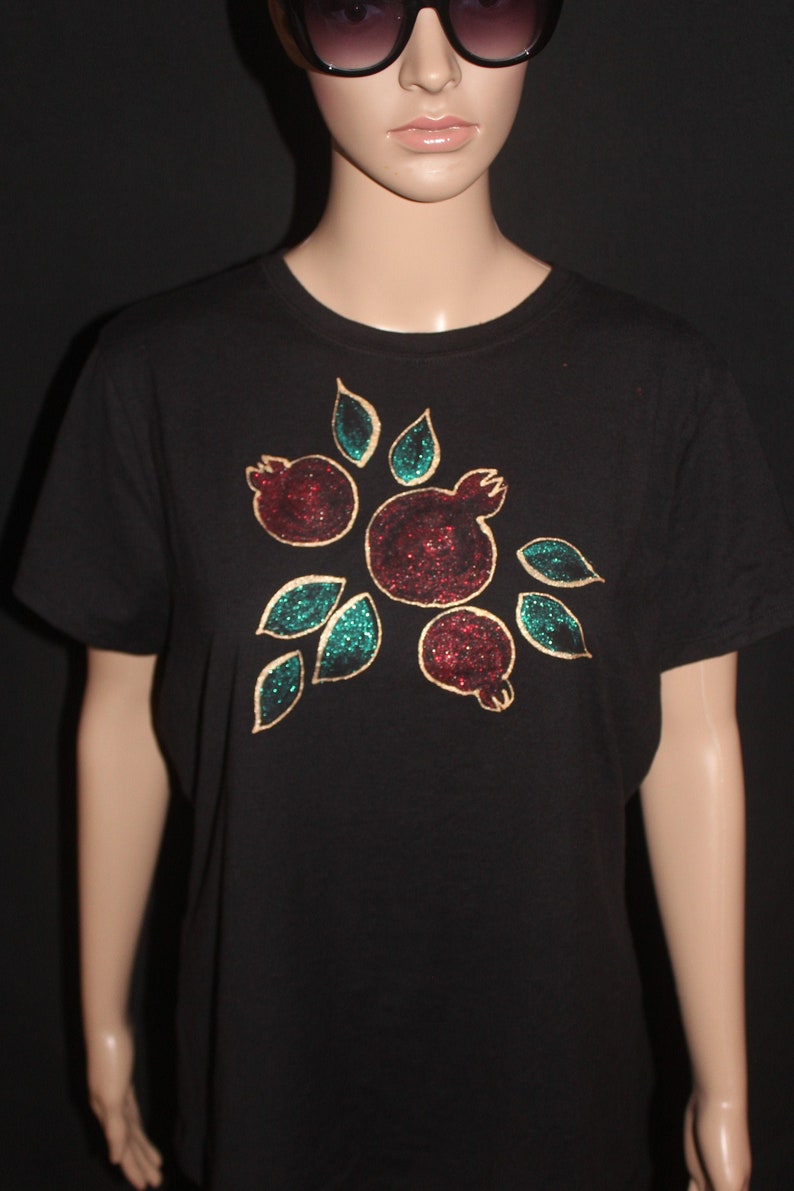 Hand painted pomegranate t shirt Sparkle non toxic colors