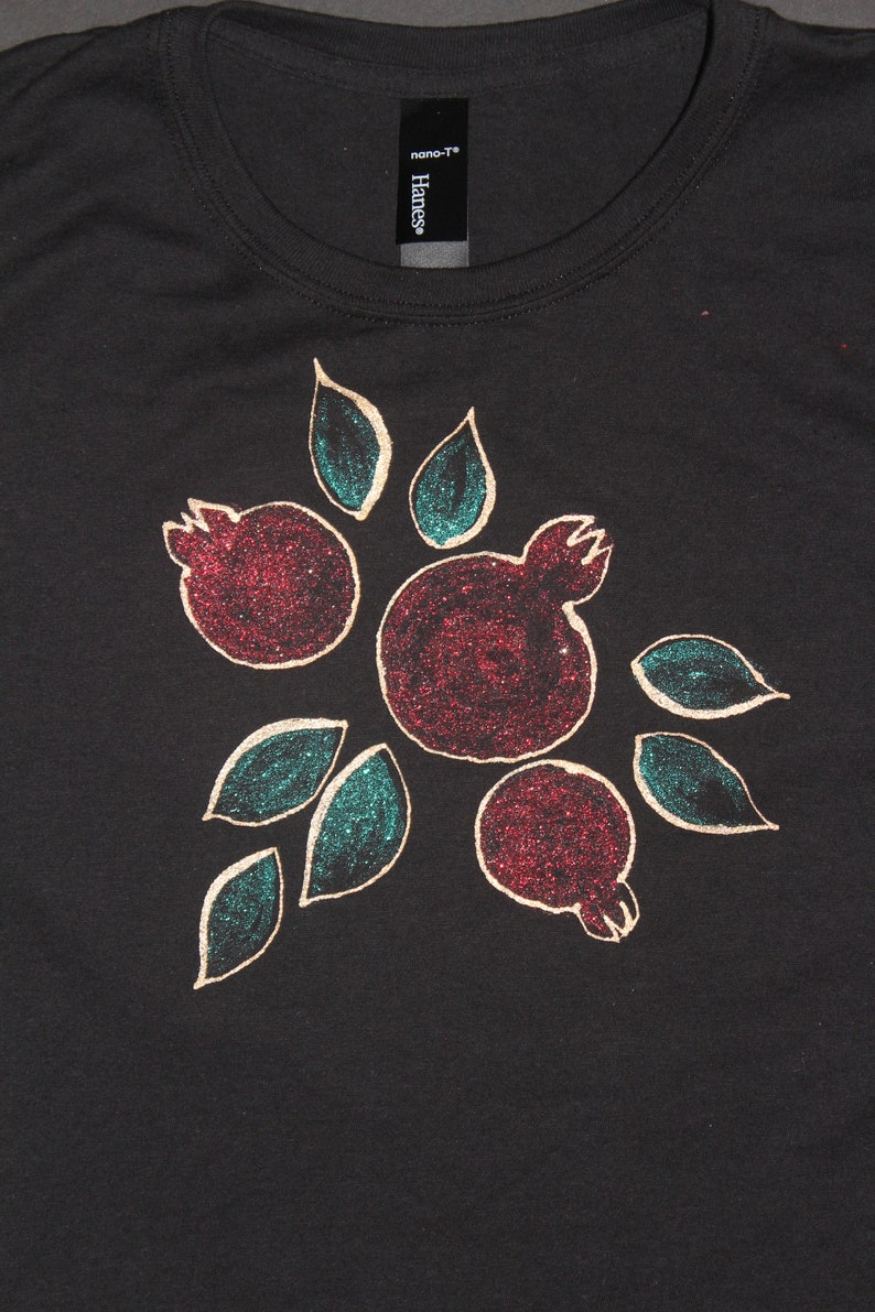 Hand painted pomegranate t shirt Sparkle non toxic colors