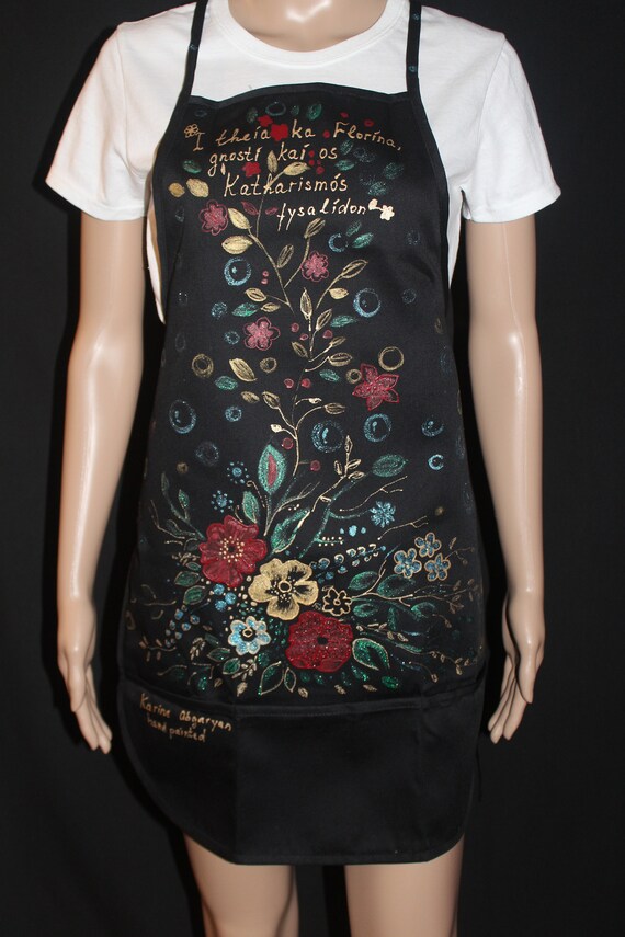 Hand painted apron, floral, custom order for hairdresser barber