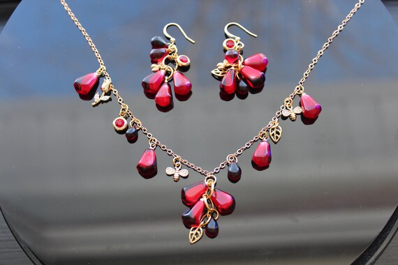 Handmade 14K gold plated stainless steel non tarnish Pomegranate seeds jewelry set
