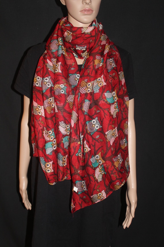 US Free shipping, Owl On a Branch Bird Print Scarf 74-32 in