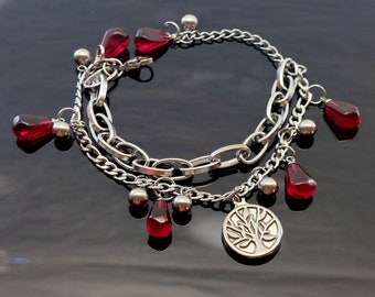 Adjustable Tree of life Silver plated stainless steel pomegranate seed bracelet