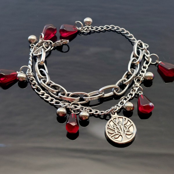Adjustable Tree of life Silver plated stainless steel pomegranate seed bracelet
