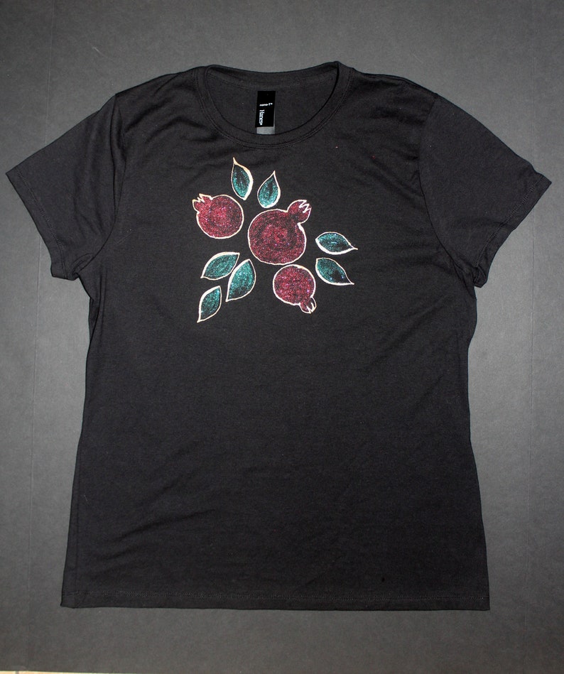 Hand painted pomegranate t shirt Sparkle non toxic colors