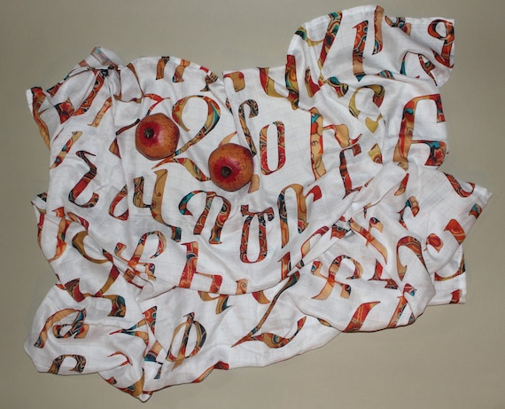 52-50 in newborn blanket Armenian letter Alphabet pure cotton muslin swaddle prewashed