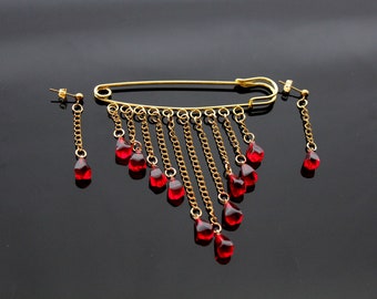 18K gold plated stainless steel Pomegranate glass hanging seeds brooch Safety pin brooch