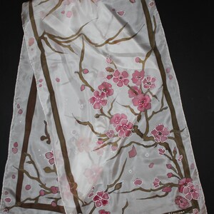 Hand Painted Silk Scarf Cherry Blossom Long Scarf Gift for - Etsy