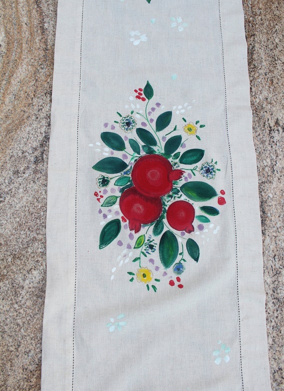 Hand painted pomegranate table runner