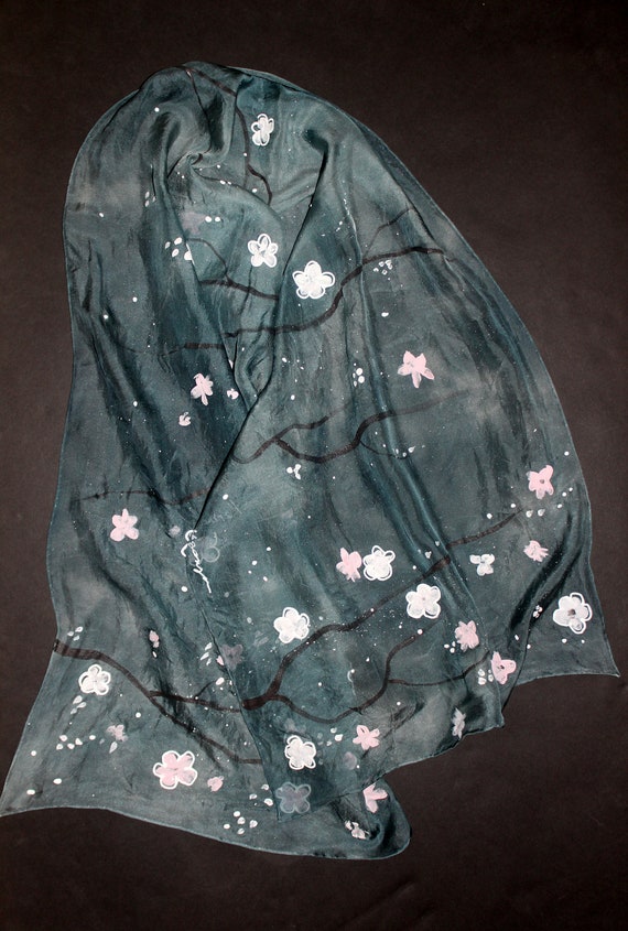 Hand painted Blossom silk scarf