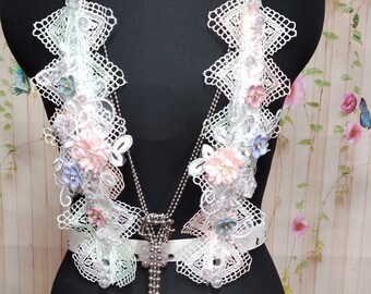 Top | White | Flowers | Harness | Fantasy outfit | Fantasy Accessory | Gothic | Lolita