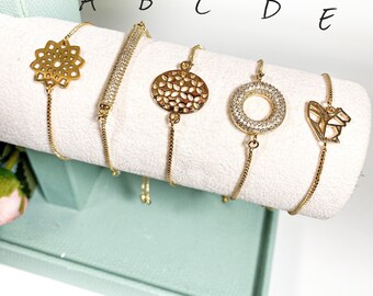 Adjustable Stainless Steel-Gold Bracelet - Valentine's Day Heart - Free shipping to Canada with packaging