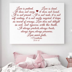 1 Korintiërs 13: 4-8 Schrift, hart, INSTANT Download - afdrukbare jpeg, geweldig Valentijnscadeau, 8,5 x 6 inch