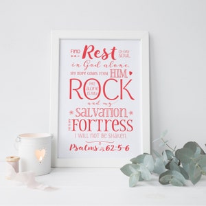 Psalms 62:5-6 Scripture Art, INSTANT Digital Download - printable jpeg, poppy red type (black option too), 8x10, great holiday gift!