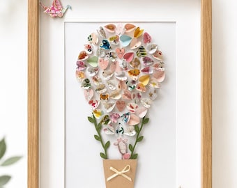 Welcome Baby Card Collage Frame | Hot Air Balloon Picture | Girl Nursery Decor | Personalised Baby Keepsake | Baby Gift | Birth Keepsake