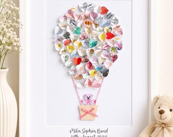 Hot Air Balloon Picture | nursery wall art | baby girl keepsake | new baby gift frame | heart collage | new baby cards | 1st birthday gift