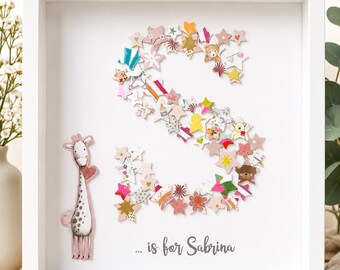 Baby Keepsake initial frame / nursery wall art made from your new baby cards