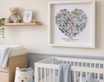 New baby boy keepsake | baby boy gift | boy nursery art | personalised baby art | birth keepsake frame | heart collage | Baby shower gift