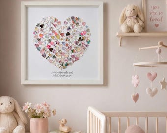Birth keepsake frame | nursery wall art | baby gift | heart nursery decor | card collage frame