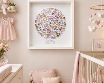 New baby girl birth cards heart collage keepsake frame, nursery decor