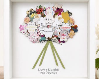 Wedding keepsake | paper flower bouquet | 1st wedding anniversary gift | flower picture | wedding card frame | gift for wife | wedding gift