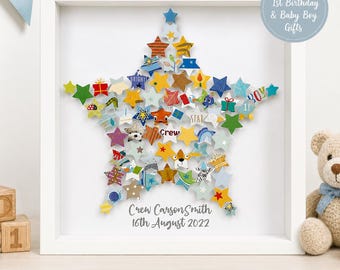 Baby’s 1st Birthday keepsake | personalised 1st birthday gift, nursery wall art, star nursery decor | 1st birthday card collage frame